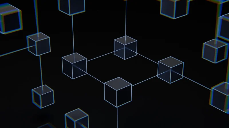 Abstrakte 3D-Würfel in einem Netzwerk verbunden